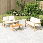 vidaXL Salon de jardin 2 Pièces avec coussins blanc crème bambou