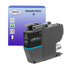 T3AZUR- Cartouche d'encre compatible avec Brother DCP-J1050DW DCP-J1140DW MFC-J1010DW LC421XL Cyan