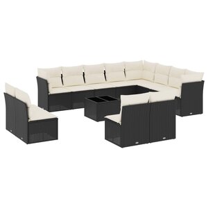 vidaXL Salon de jardin avec coussins 13 Pièces noir résine tressée