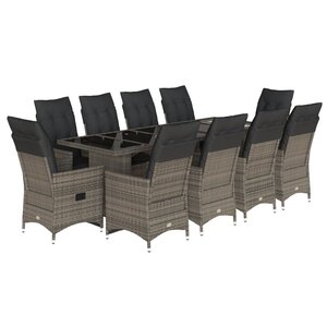 vidaXL Ensemble de bistro de jardin 11 Pièces coussins gris poly rotin