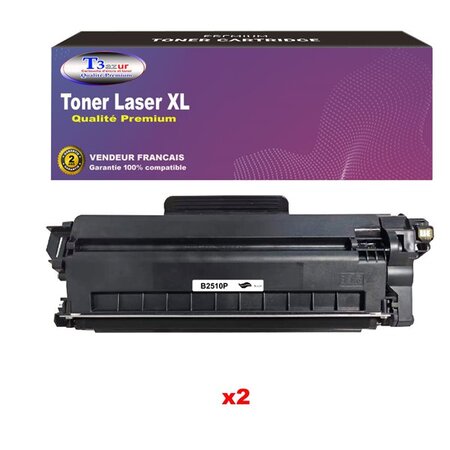 T3AZUR- 2x Toners compatibles avec brother MFC-L2800  MFC-L2800DW  MFC-L2802DN  TN-2510 Noir (1 200 pages)
