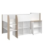 Lit combiné enfant avec bureau rétractable - Blanc et chêne - Sommier inclus - 90 x 200 cm