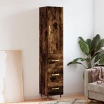 vidaXL Buffet haut Chêne fumé 34 5x34x180 cm Bois d'ingénierie