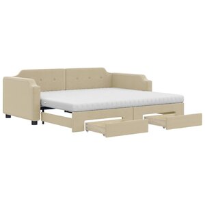 vidaXL Lit de jour avec gigogne et tiroirs crème 100x200 cm tissu