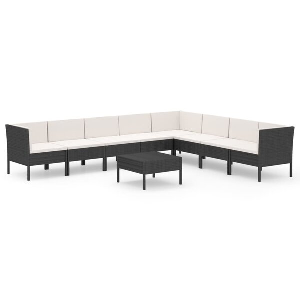 vidaXL Salon de jardin 9 Pièces avec coussins Résine tressée Noir