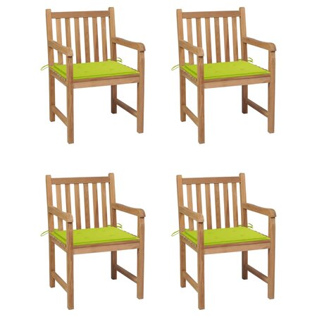 vidaXL Chaises de jardin 4 Pièces avec coussins vert vif Bois de teck