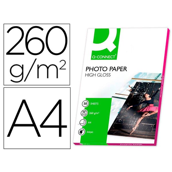 paquet 50 feuilles Papier photo jet d'encre semi-glacé brillant a4 260g Q-CONNECT