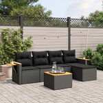 vidaXL Salon de jardin 6 Pièces avec coussins noir résine tressée