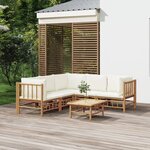 vidaXL Salon de jardin 6 Pièces avec coussins blanc crème bambou