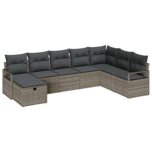 Ensemble de Canapé de Jardin 8 Pièces avec Coussins Gris Rotin Synthétique