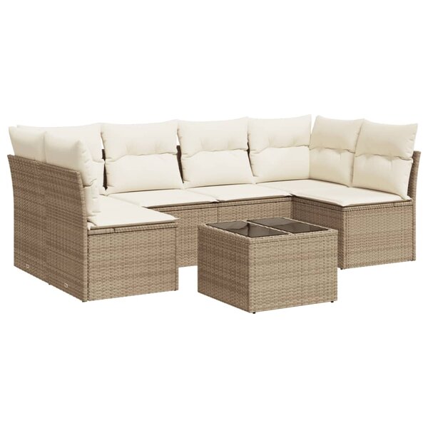 vidaXL Salon de jardin avec coussins 7 Pièces beige résine tressée