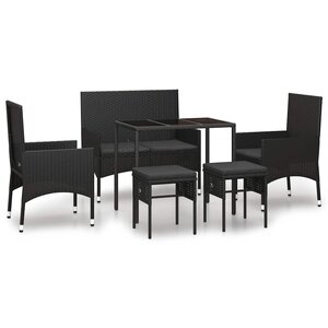 vidaXL Salon de jardin 6 Pièces avec coussins Noir Résine tressée