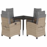 vidaXL Ensemble à manger de jardin coussins 5 Pièces mélange beige rotin