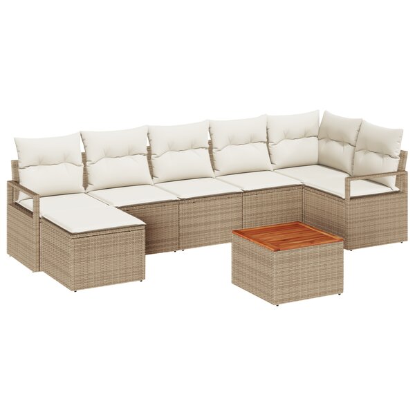Ensemble de canapé de jardin de 8 pièces avec coussins beige en poly rattan