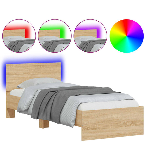 vidaXL Cadre de lit tête de lit et lumières LED chêne sonoma 90x190 cm
