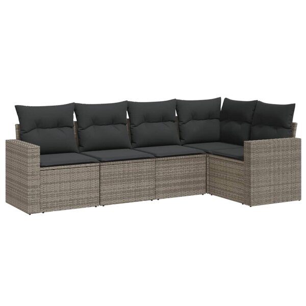 vidaXL Salon de jardin 5 Pièces avec coussins gris résine tressée