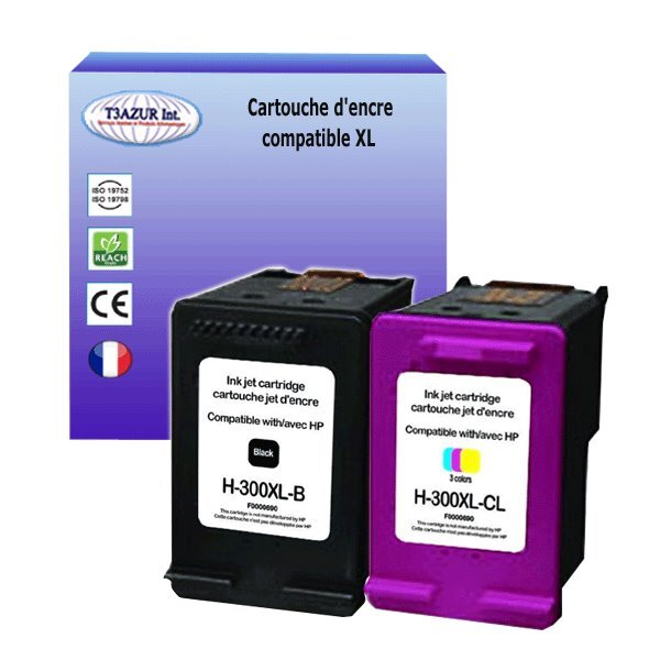 T3azur - 1+1 cartouches d'encre compatibles remplace hp 300 300xl noir+couleur pour hp photosmart c4600  c4670  c4680  c4685