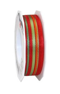 Organza à rayures laitonné mauritius 20-m-rouleau 25 mm rouge/vert