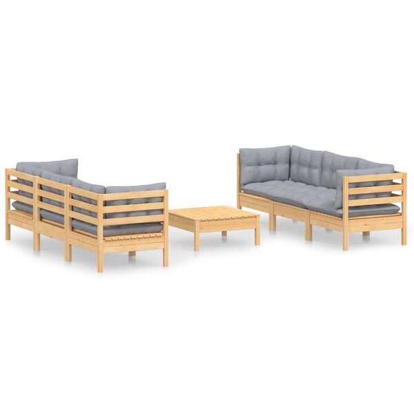 vidaXL Salon de jardin 7 Pièces avec coussins gris bois de pin