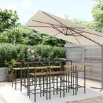 vidaXL Ensemble de bar jardin 9 Pièces noir poly rotin/bois massif acacia