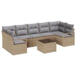 Ensemble de Canapé de Jardin 8 pièces avec Coussins Beige Poly Rattan