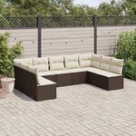 vidaXL Salon de jardin avec coussins 9 Pièces marron résine tressée