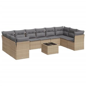vidaXL Salon de jardin 11 Pièces avec coussins beige résine tressée
