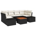 vidaXL Ensemble de Canapés de Jardin de 7 Pièces avec Coussins Noir Poly Rottin Acacia