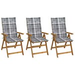 vidaXL Chaises pliables de jardin lot de 3 avec coussins Bois d'acacia