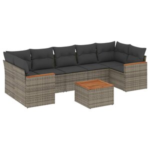 vidaXL Salon de jardin 8 Pièces avec coussins gris résine tressée