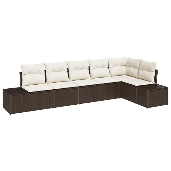 vidaXL Set de Canapé de Jardin 6 Pièces avec Coussins Marron Rotin PE