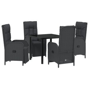 vidaXL Ensemble de salle à manger de jardin 5 pièces avec coussins noir poly rotin
