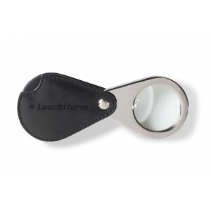 Loupe de poche Pliable LU25 - Grossissement 3X - Étui en cuir véritable noir