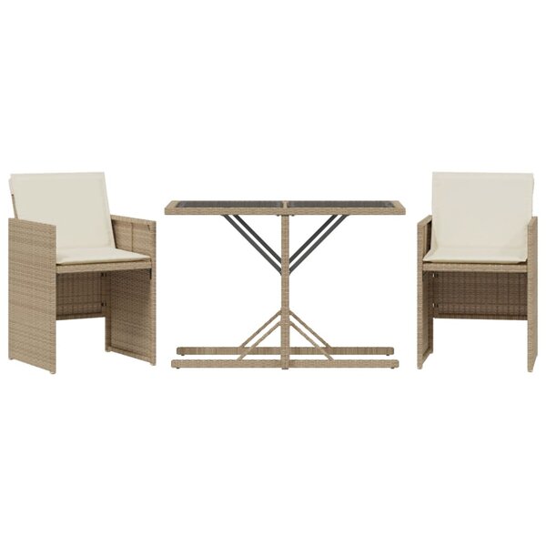 vidaXL Ensemble de bistro 3 Pièces avec coussins beige résine tressée