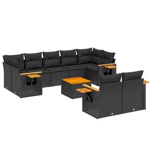 vidaXL Salon de jardin 10 Pièces avec coussins noir résine tressée