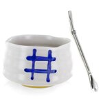 Bol de cérémonie japonais Chawan Blanc + paille inox avec filtre