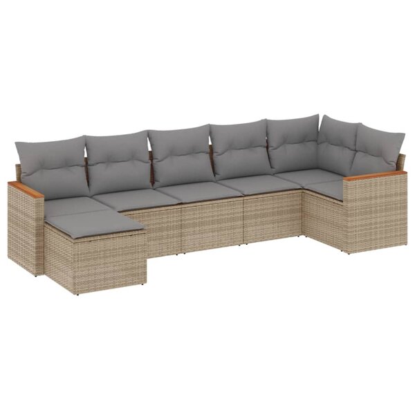 vidaXL Salon de jardin avec coussins 7Pièces mélange beige résine tressée