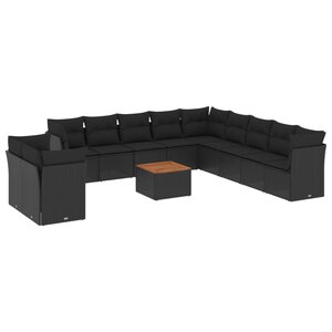 vidaXL Salon de jardin 12 Pièces avec coussins noir résine tressée
