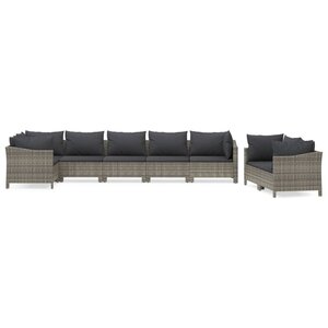 vidaXL Salon de jardin 8 Pièces avec coussins Gris Résine tressée
