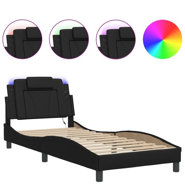 vidaXL Cadre de lit avec lumière LED noir 90x190 cm similicuir