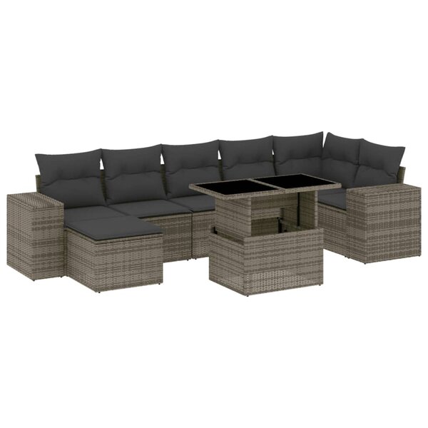 vidaXL Salon de jardin 8 Pièces avec coussins gris résine tressée