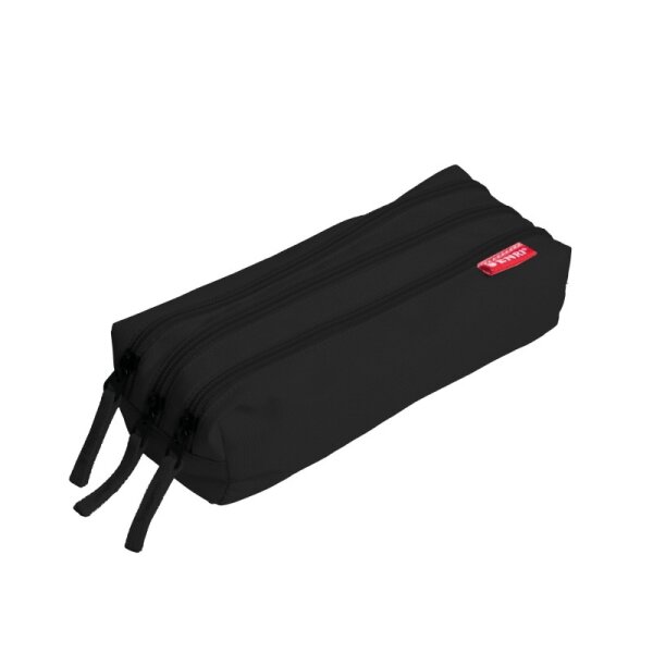 Trousse à crayons Enri avec 3 compartiments - Fermetures à glissière - Fabriquée en polyester - Couleur noire