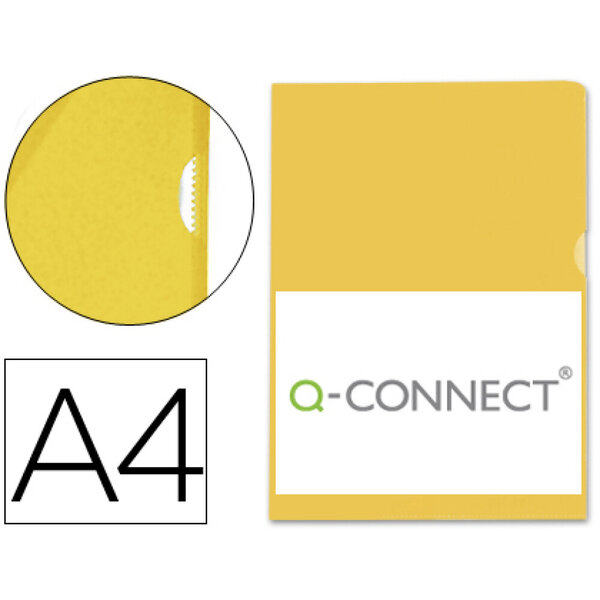 Pochette coin q-connect polypropylène grainé économique 12/100e coloris jaune transparent boîte 100 unités