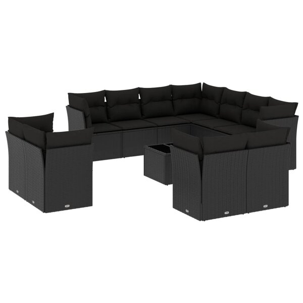 vidaXL Salon de jardin 12 Pièces avec coussins noir résine tressée