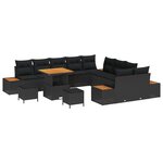Ensemble canapé jardin vidaXL 13 pièces avec coussins en poly rattan noir et acacia