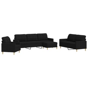 vidaXL Ensemble de canapés 4 Pièces avec repose-pied noir tissu