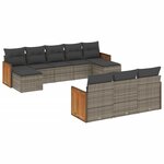 vidaXL Salon de jardin avec coussins 10 Pièces gris résine tressée