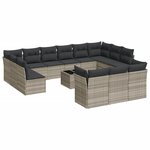 vidaXL Salon de jardin avec coussins 14 Pièces gris clair résine tressée