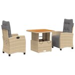 vidaXL Ensemble à manger de jardin et coussins 3 Pièces Beige poly rotin