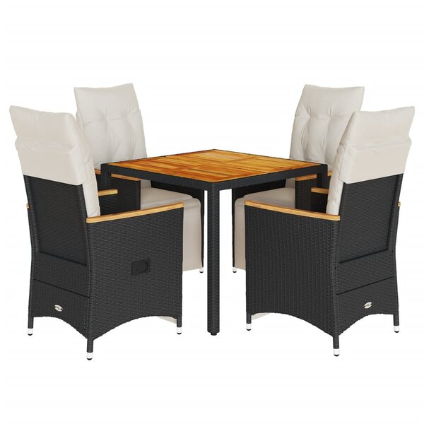 vidaXL Ensemble de bistro de jardin 5 Pièces coussins noir poly rotin